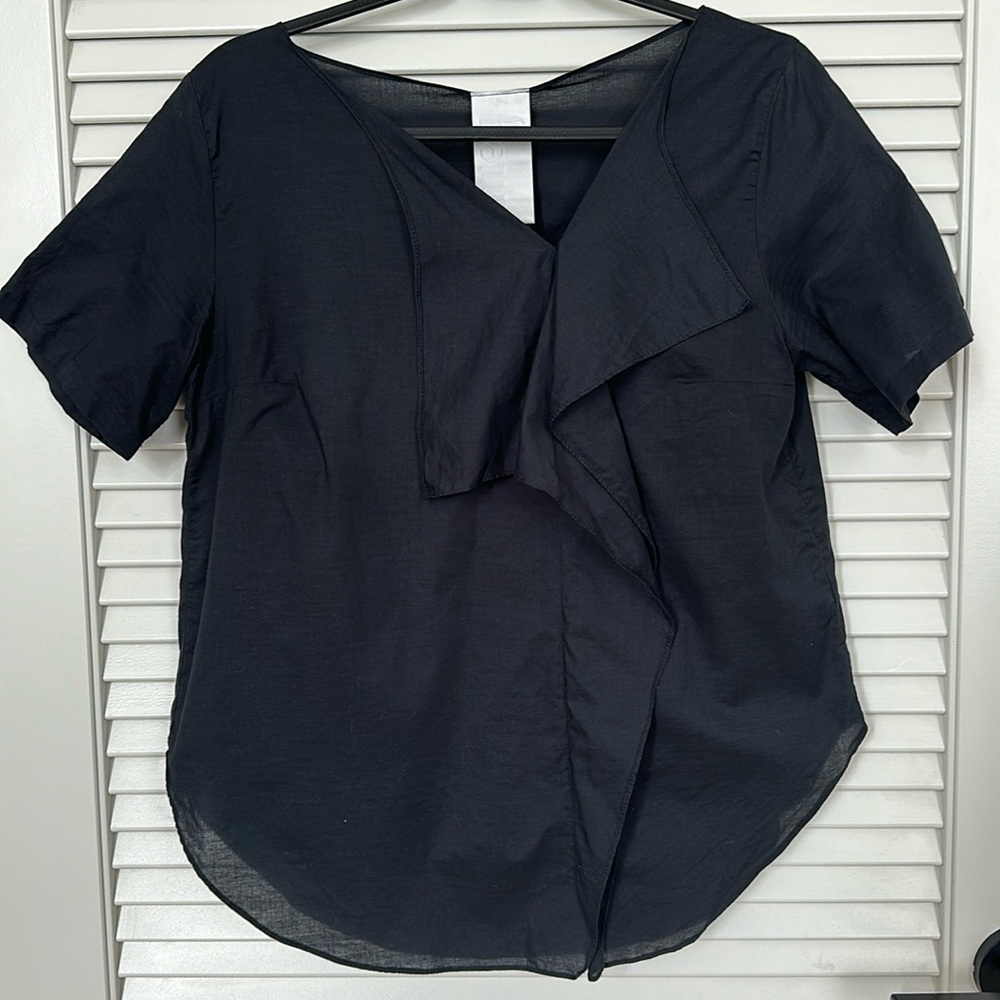 Meg Cotton Short Sleeve Shirt with Asymmetrical Neckline
